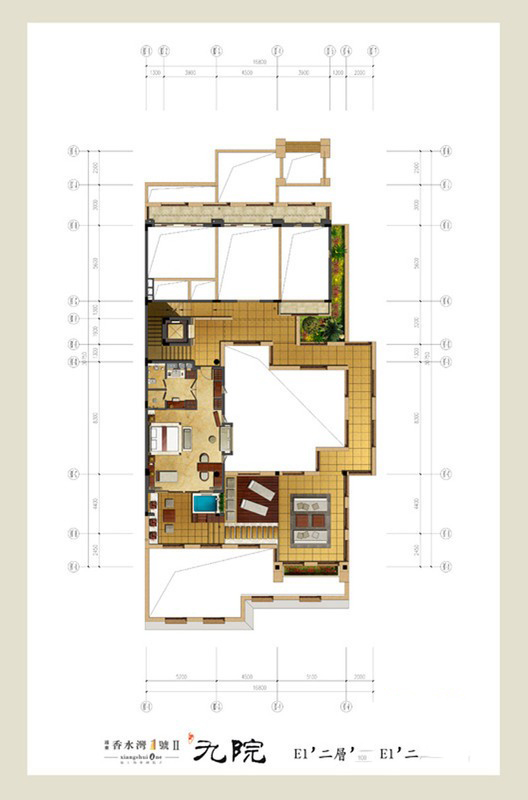 香水湾1号Ⅱ期-九院--E1’户型-一层平面图 4室3厅5卫1厨 246.25㎡